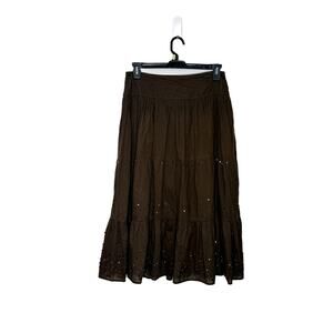 Vtg Route 66 90s Y2k Boho Whimsigoth Skirt Drop Waist Ruffle Sequin brown
